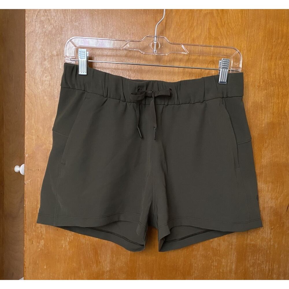 Lululemon On The Fly Drawstring Shorts Running Dark Olive Green Pull On Size 6 - Picture 2 of 5